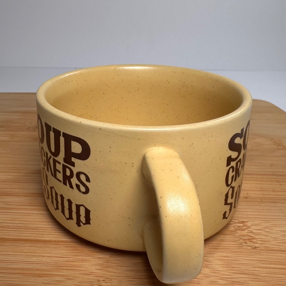 Vintage 70s Korean Stoneware Soup Mug Retro Typography • Chunky Pottery - Picture 2 of 7